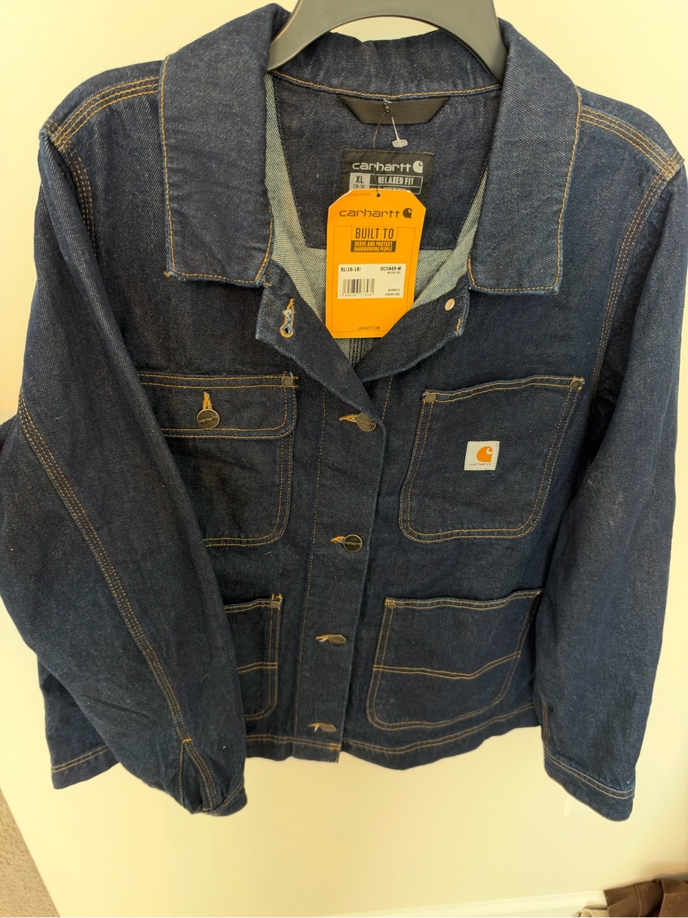 NWT Carhartt Women's Dark Blue Denim Chore Coat - Barn Jacket Size XL